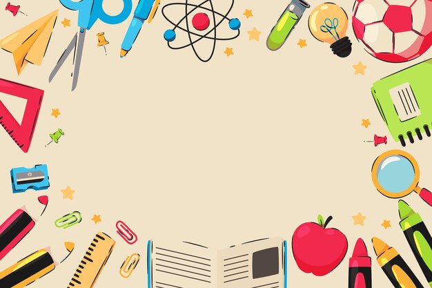 Flat back to school background with school supplies