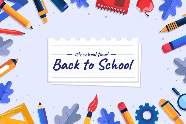 Flat back to school background with school supplies