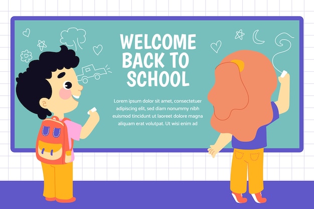 Free Vector flat back to school background with students and blackboard