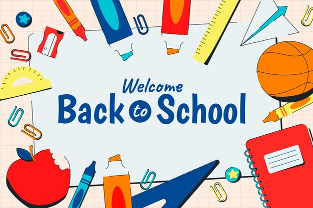 Flat back to school background with supplies