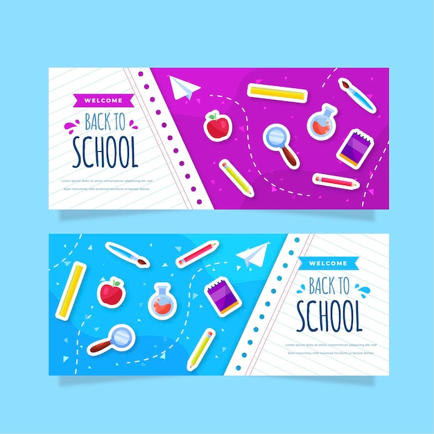 Flat back to school banners collection