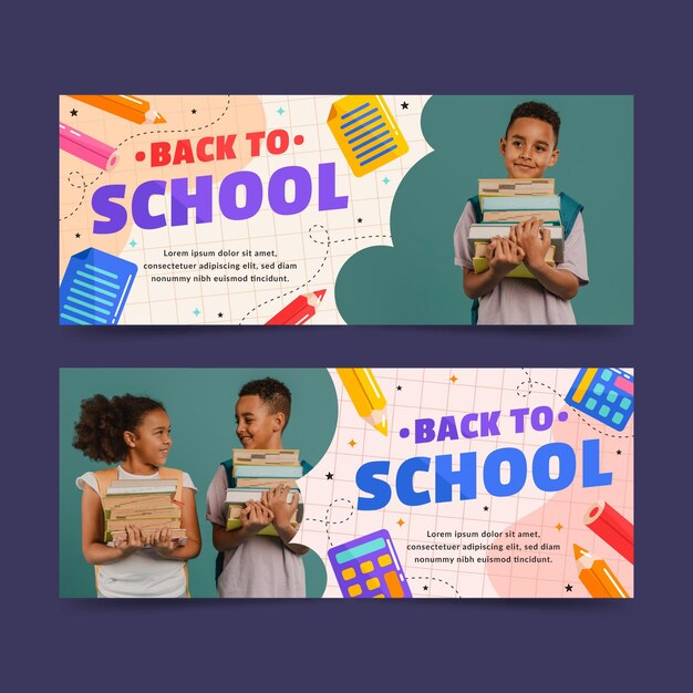 Flat back to school banners set with photo