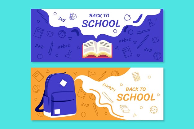 Flat back to school banners set