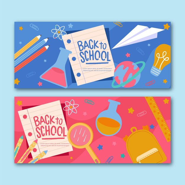 Flat back to school banners set