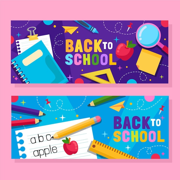 Flat back to school banners set