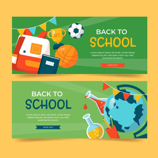 Flat back to school banners set