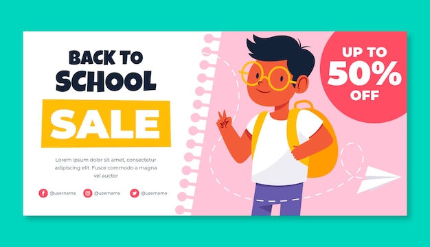 Flat back to school horizontal banner template