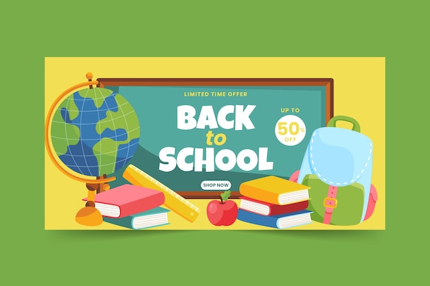 Flat back to school horizontal banner template