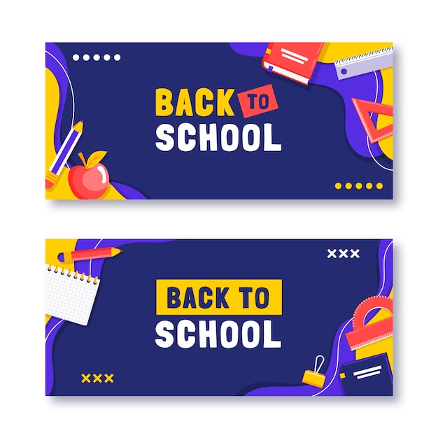 Flat back to school horizontal banners set