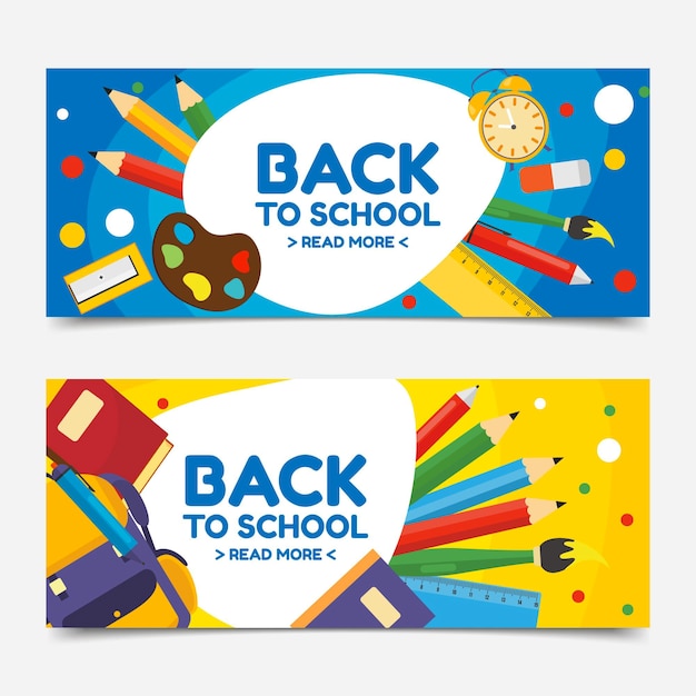 Flat back to school horizontal banners set