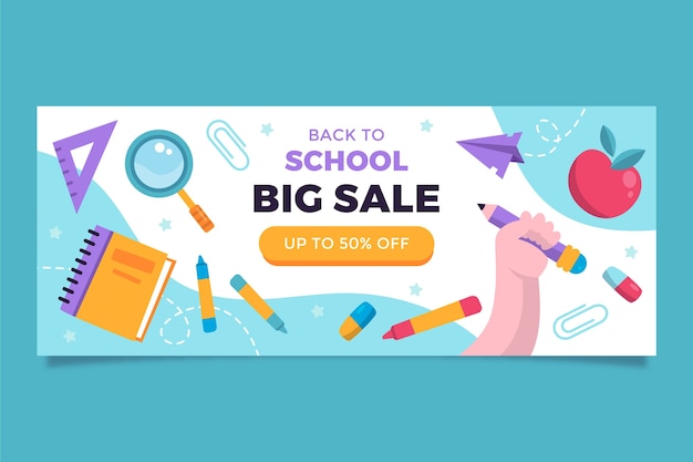 Flat back to school horizontal sale banner template