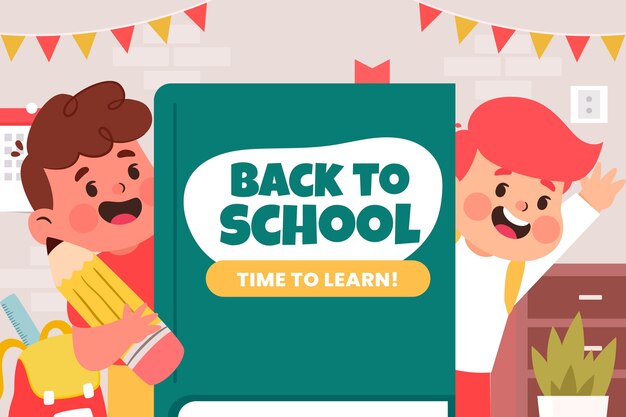 Flat back to school illustration with students