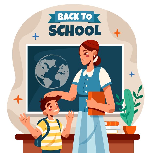 Flat back to school illustration with teacher and student