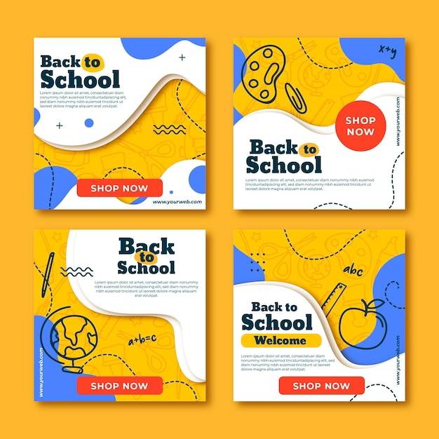 Free vector flat back to school instagram posts