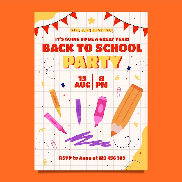 Flat back to school invitation template