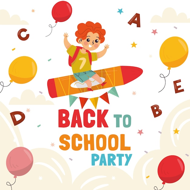 Flat back to school party illustration