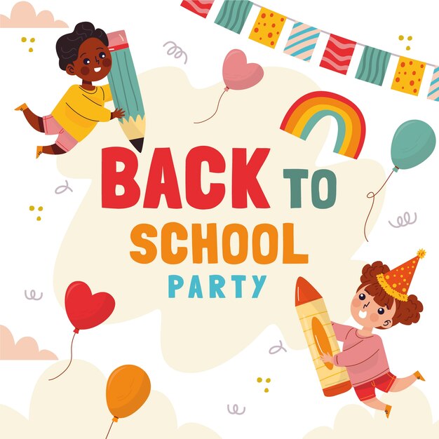 Flat back to school party illustration