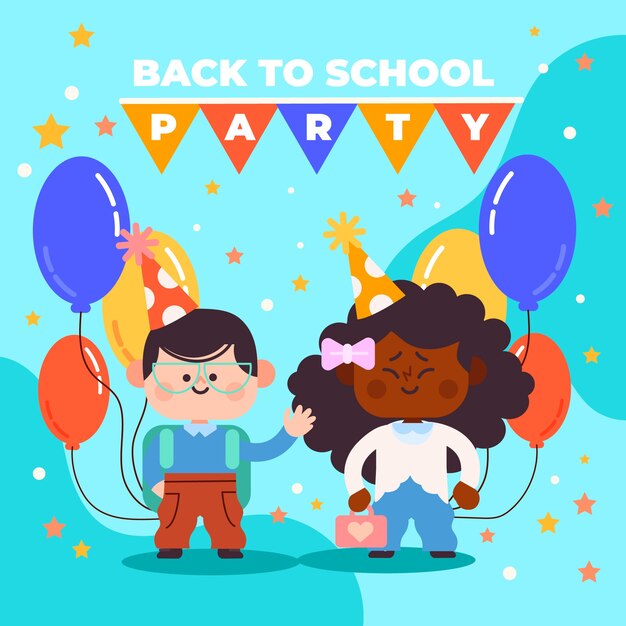 Flat back to school party illustration