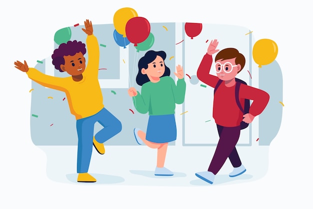 Flat back to school party illustration