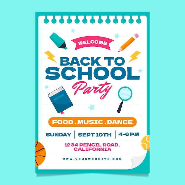 Flat back to school party poster template