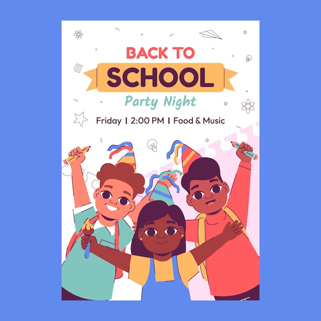 Flat back to school party vertical poster template