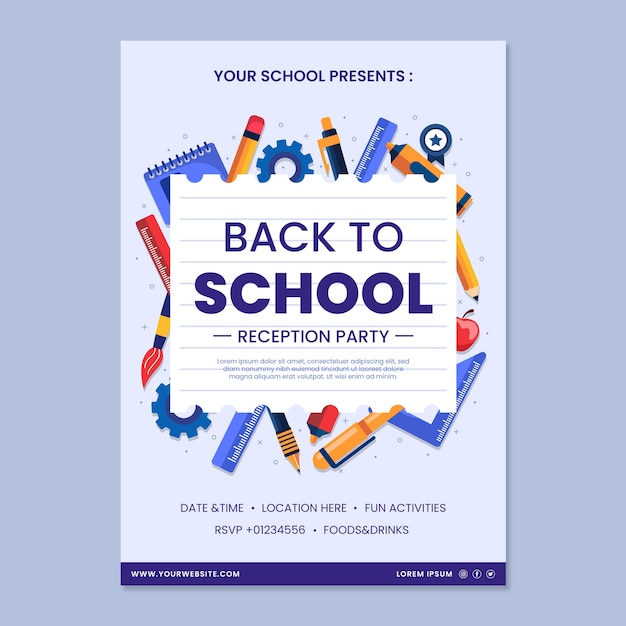 Flat back to school party vertical poster template