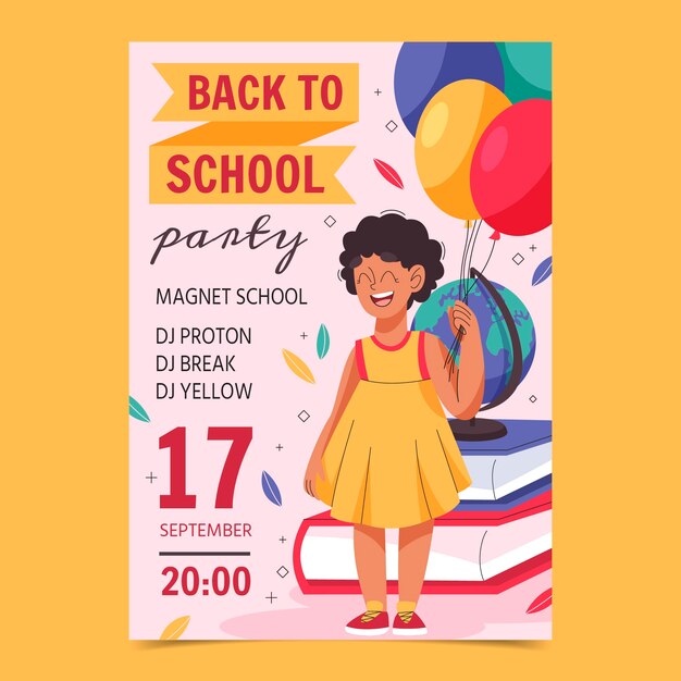 Flat back to school party vertical poster template