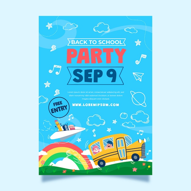 Flat back to school party vertical poster template