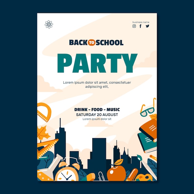 Flat back to school party vertical poster template