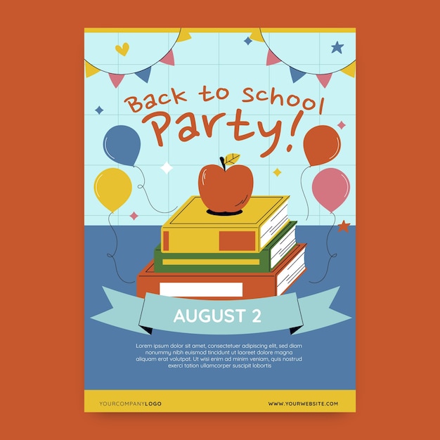 Flat back to school party vertical poster template