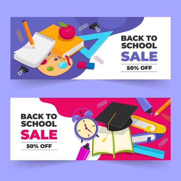 Flat back to school sale banners set