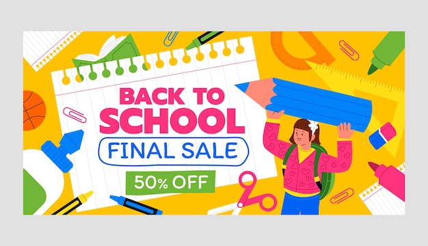 Flat back to school sale horizontal banner template