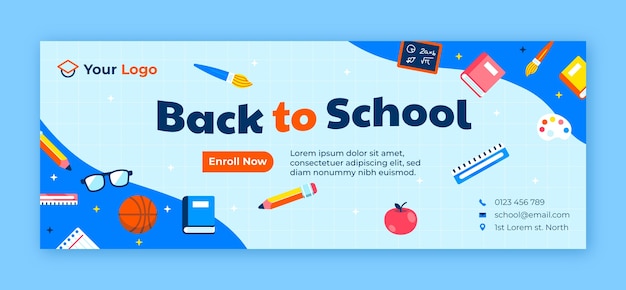 Flat back to school social media cover template