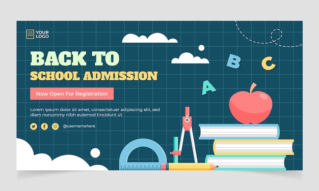 Flat back to school social media promo template