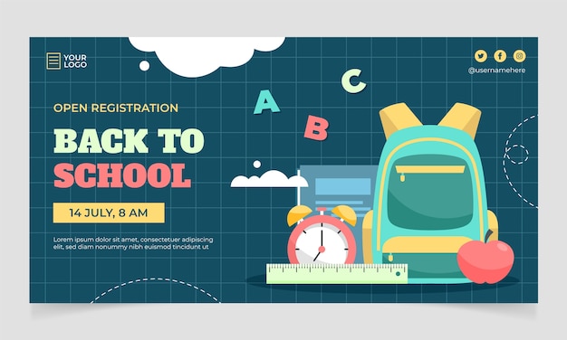 Flat back to school social media promo template