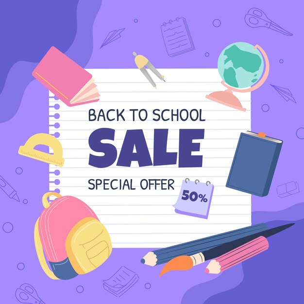 Flat back to school square sale banner template