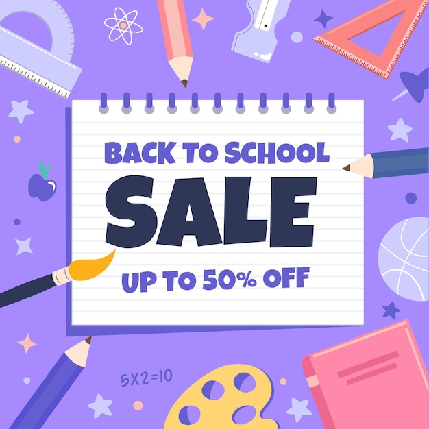 Flat back to school square sale banner template