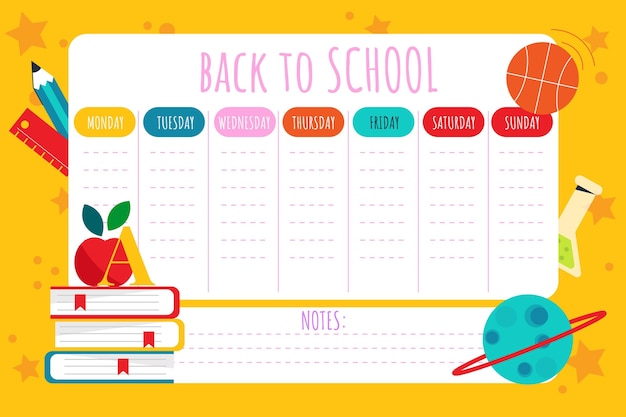 Free vector flat back to school timetable template