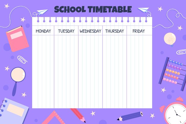 Flat back to school timetable template