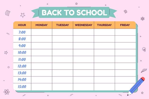 Flat back to school timetable template