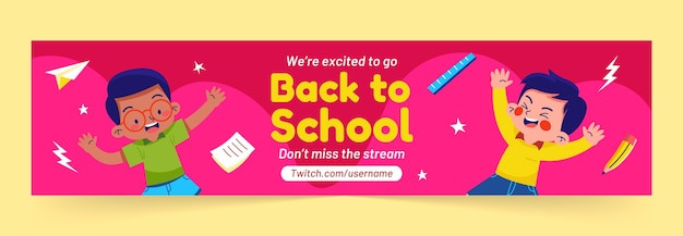 Free Vector flat back to school twitch banner template