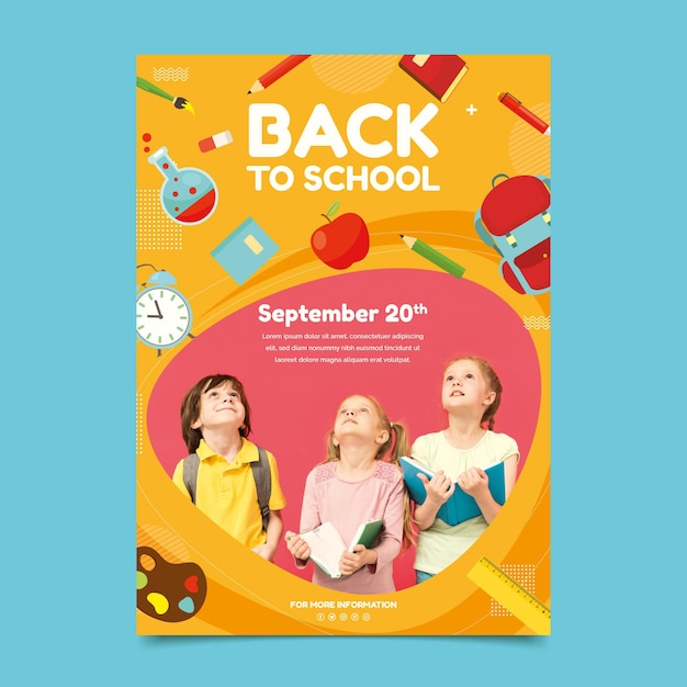 Free vector flat back to school vertical poster template with photo