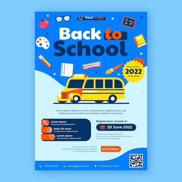 Flat back to school vertical poster template