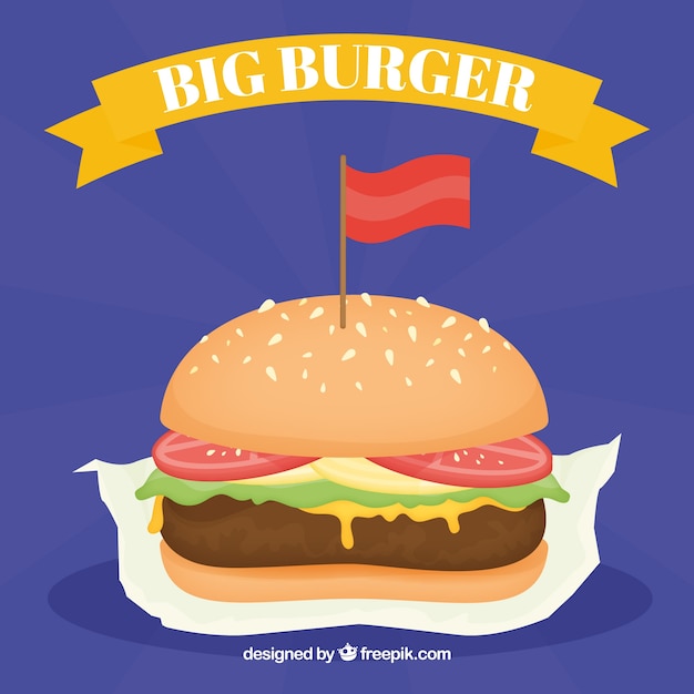 Flat background of appetizing burger