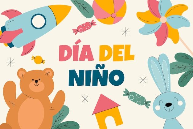 Flat background for children's day celebration in spanish