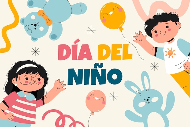 Flat background for children's day celebration in spanish