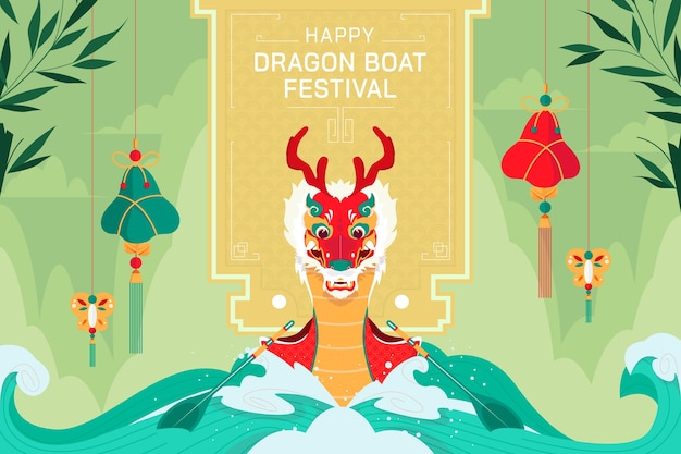 Flat background for chinese dragon boat festival celebration