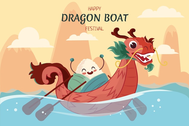 Free Vector flat background for chinese dragon boat festival celebration