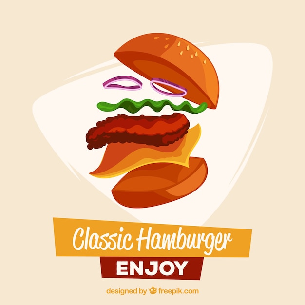 Flat background of classic burger