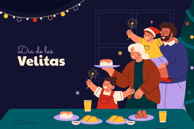 Free Vector flat background for dia de las velitas celebration with candles and people